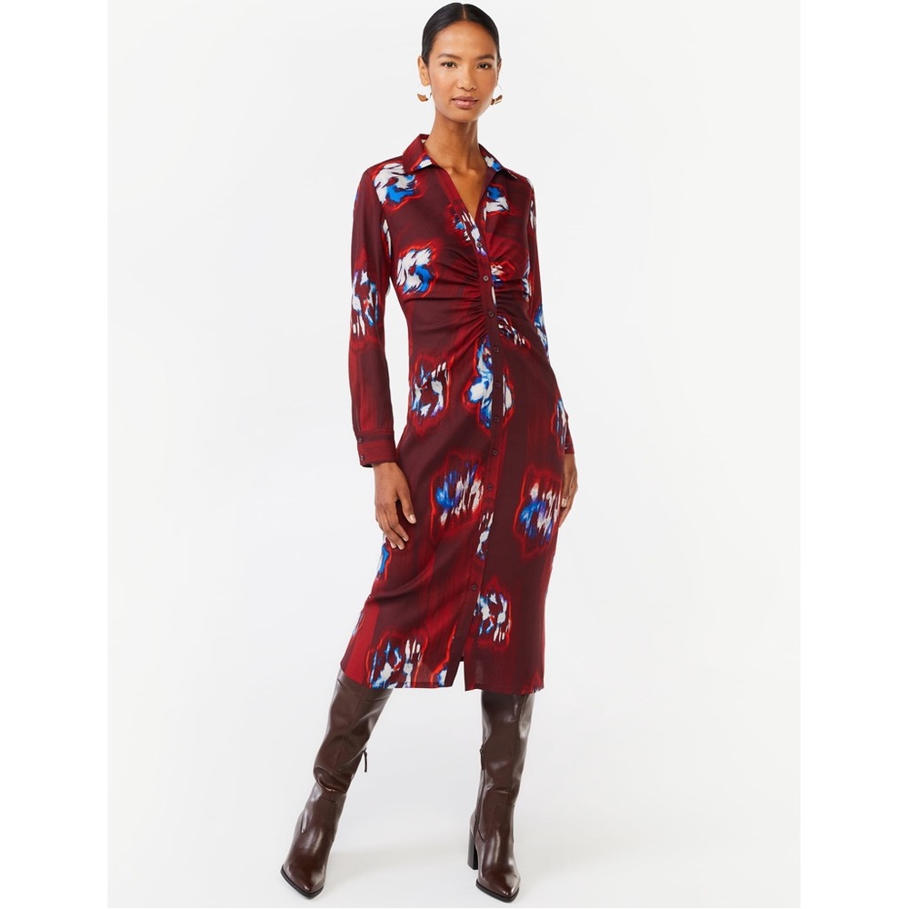 Scoop NYC Midi Shirt Dress with Ruching | Like New